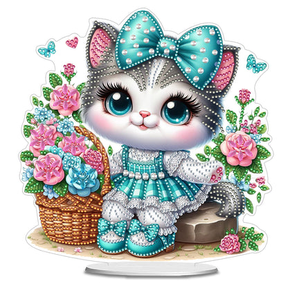 2D Flat DIY 5D DIY Diamond Art Tabletop Ornament Kit for Table Home Decor (Cat)