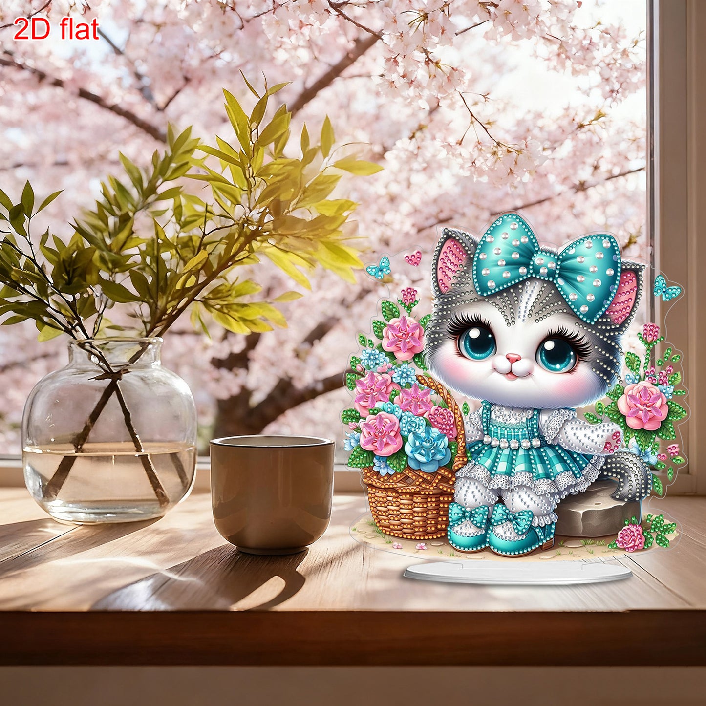 2D Flat DIY 5D DIY Diamond Art Tabletop Ornament Kit for Table Home Decor (Cat)