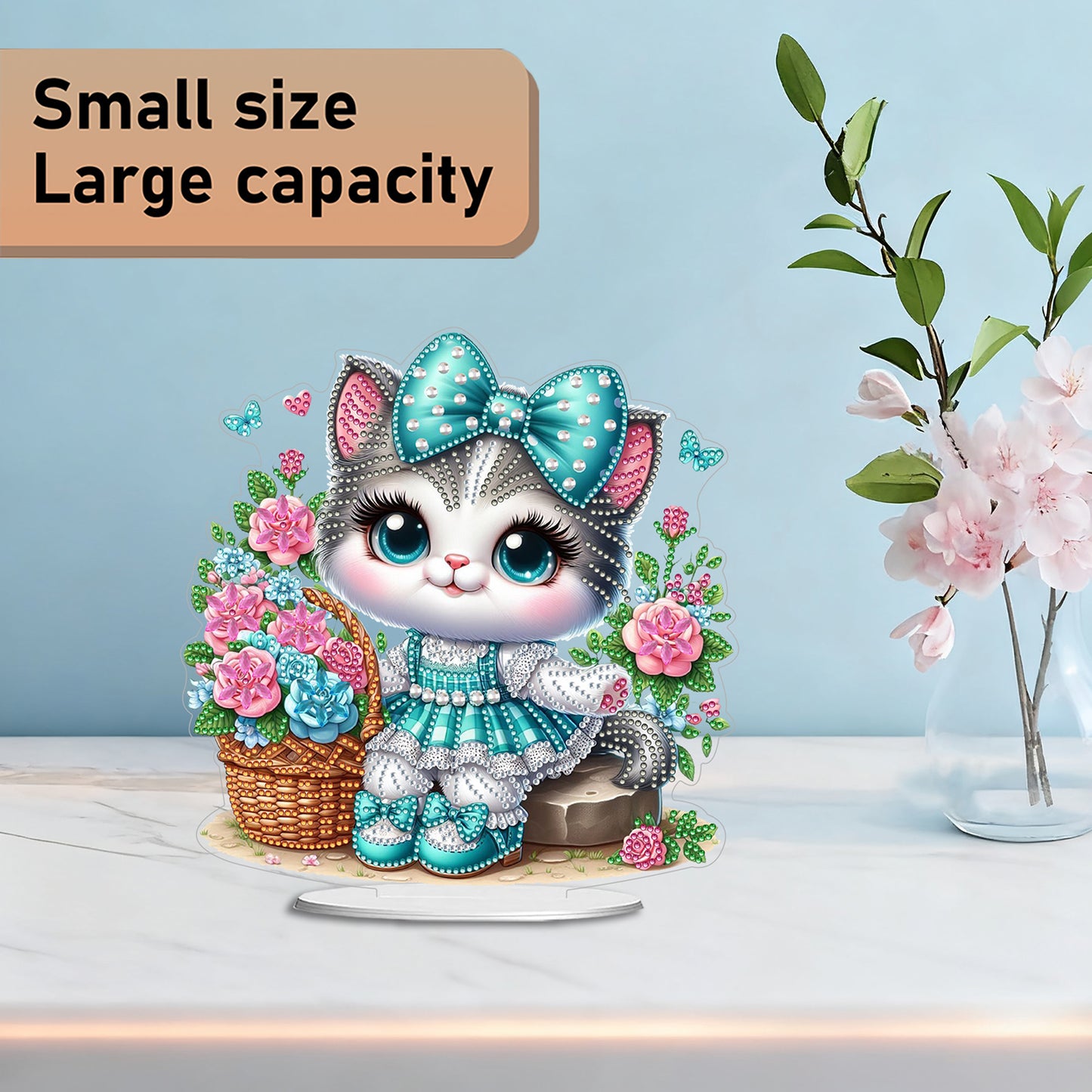 2D Flat DIY 5D DIY Diamond Art Tabletop Ornament Kit for Table Home Decor (Cat)