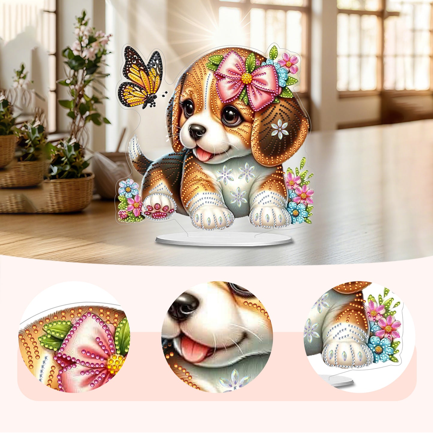 2D Flat DIY 5D DIY Diamond Art Tabletop Ornament Kit for Table Home Decor (Dog)