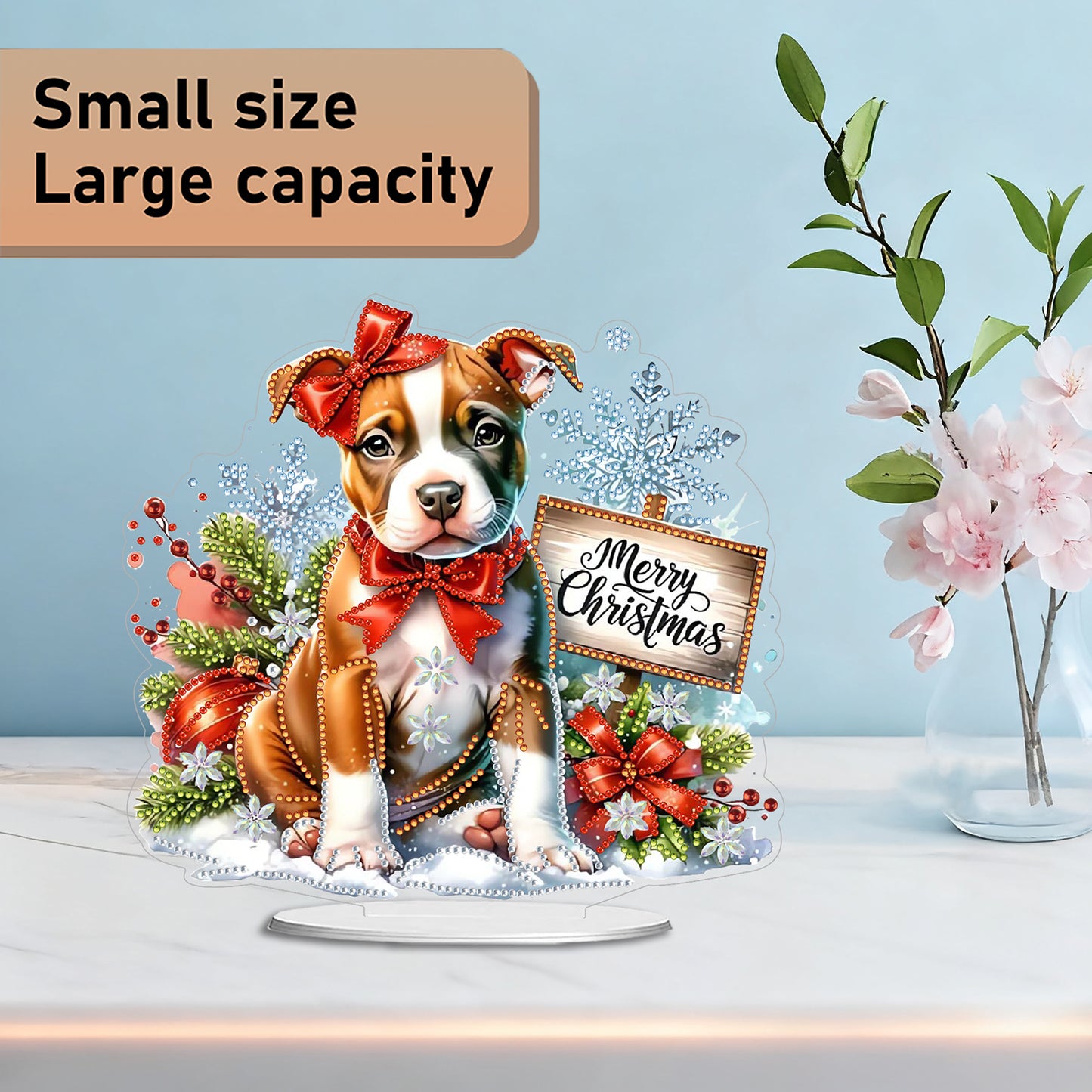 2D Flat DIY 5D DIY Diamond Art Tabletop Ornament Kit Home Decor (Christmas Dog)
