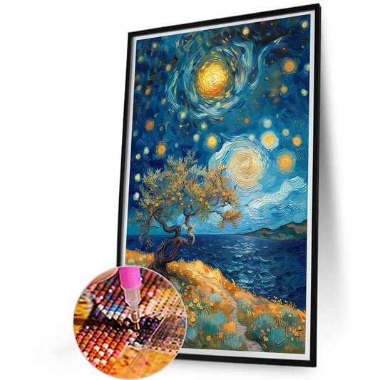 Starry Sky And Trees - Full Round Drill Diamond Painting 40*60CM