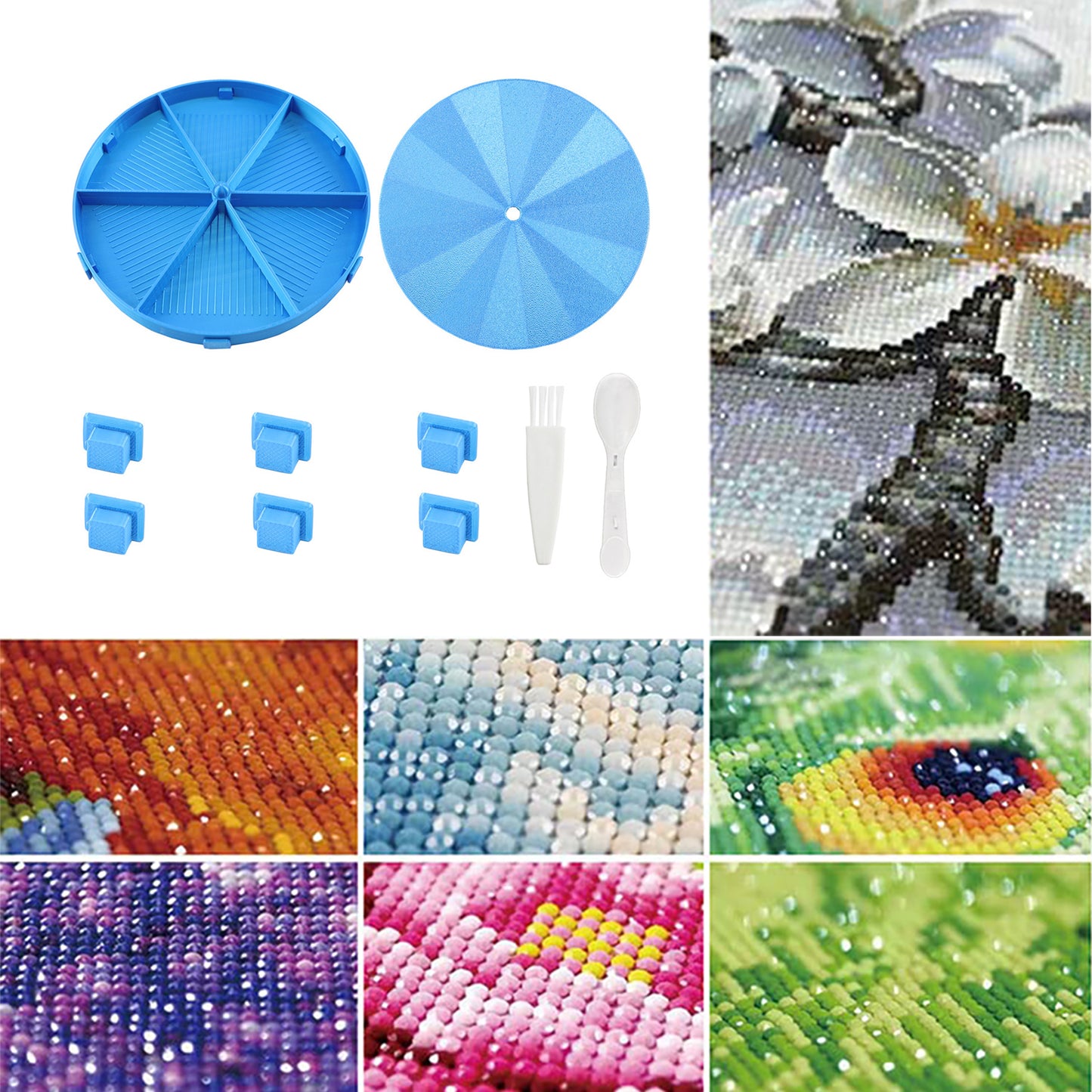 Beads Sorting Storage Tray Round Diamond Painting Tools with Lid (Blue)