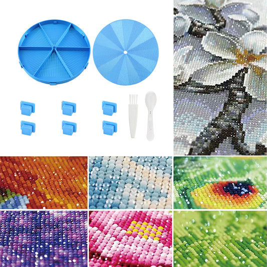 Beads Sorting Storage Tray Round Diamond Painting Tools with Lid (Blue)