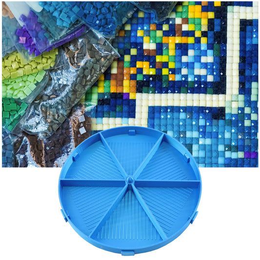 Beads Sorting Storage Tray Round Diamond Painting Tools with Lid (Blue)