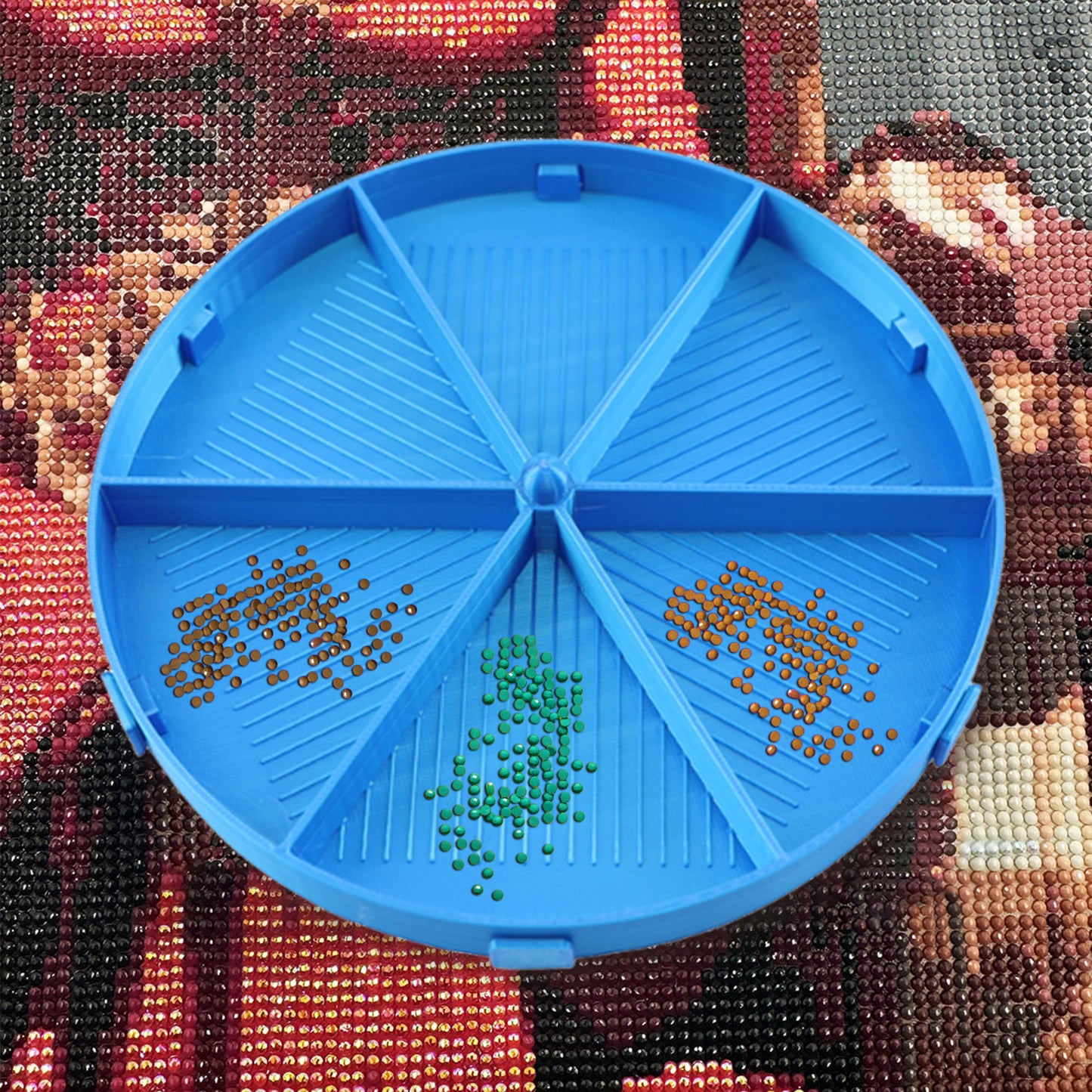 Beads Sorting Storage Tray Round Diamond Painting Tools with Lid (Blue)