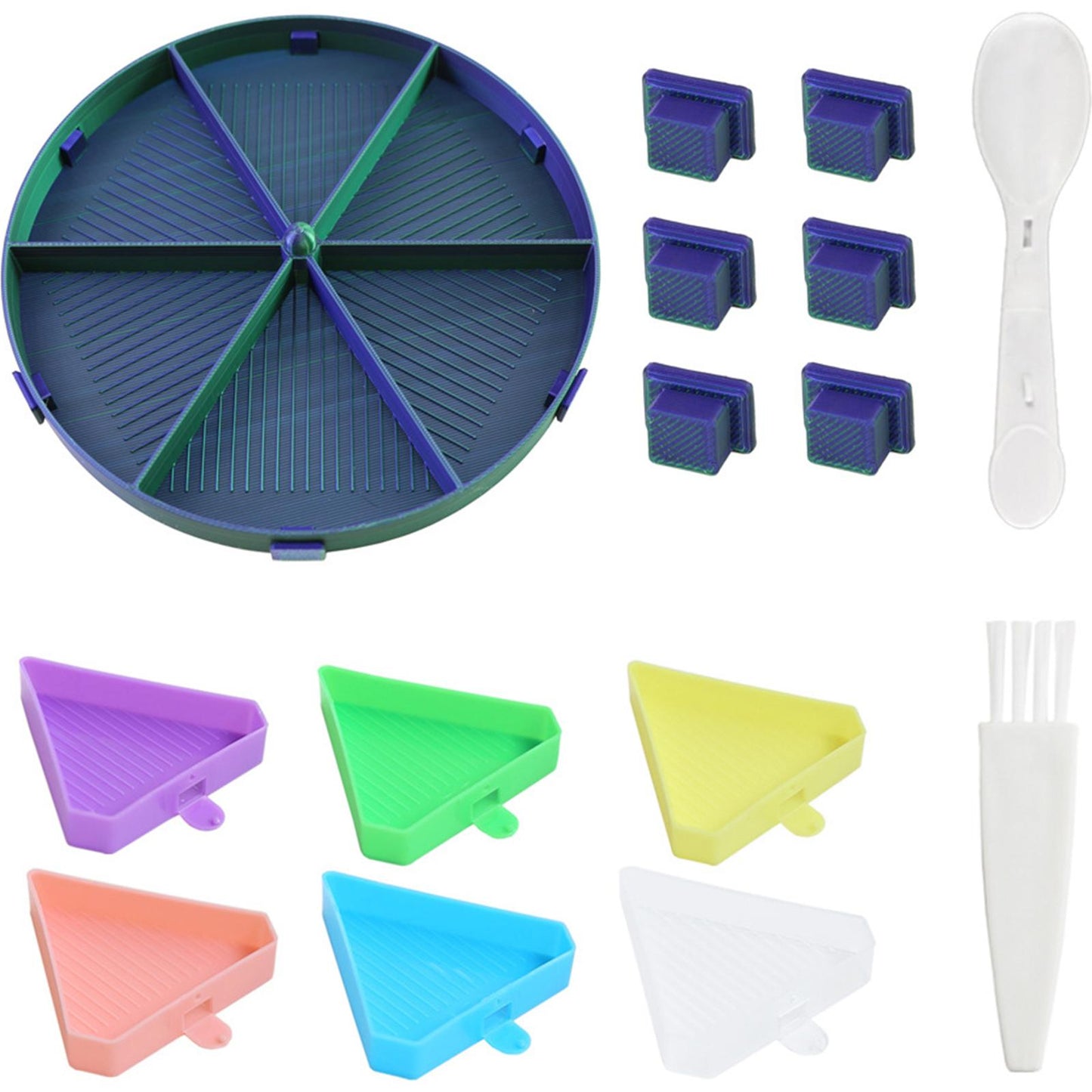 Beads Sorting Storage Tray Round Diamond Painting Tools with Dish (Blue Green)