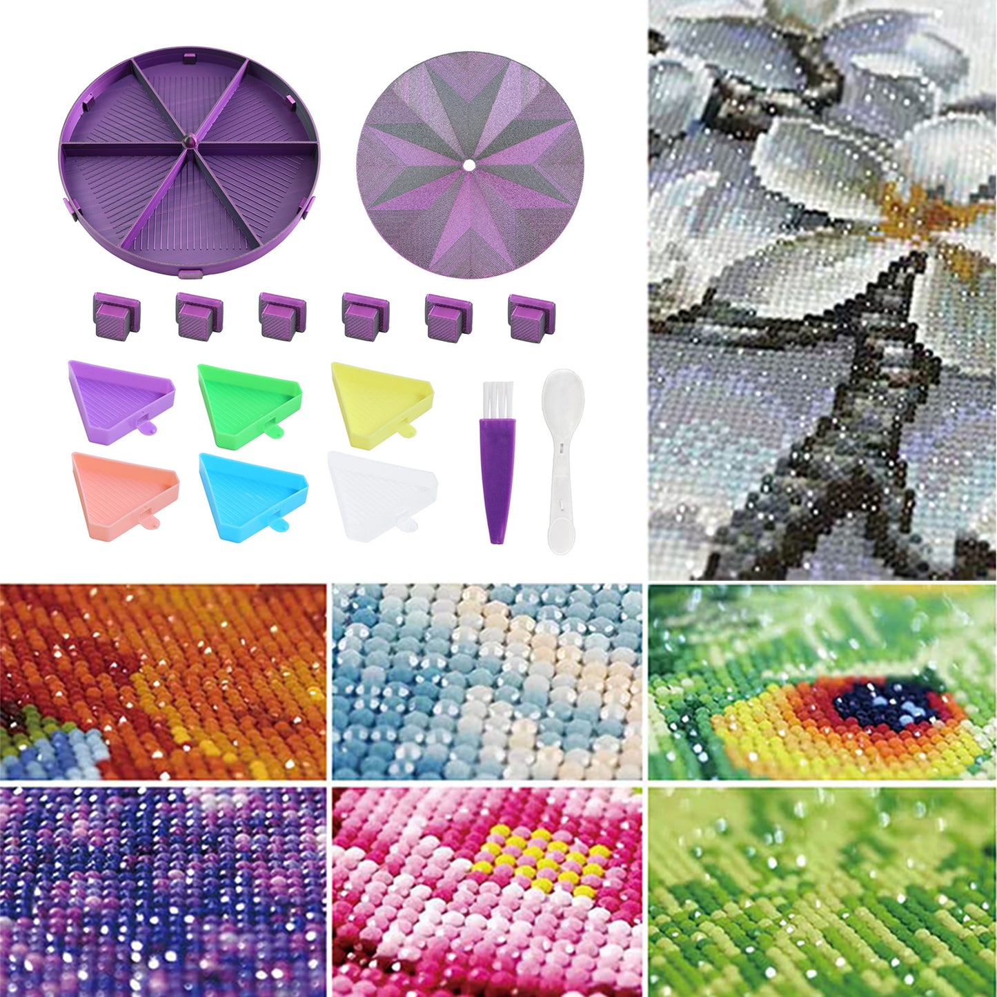 Beads Sorting Storage Tray Diamond Painting Tools with Dish Lid (Black Purple)