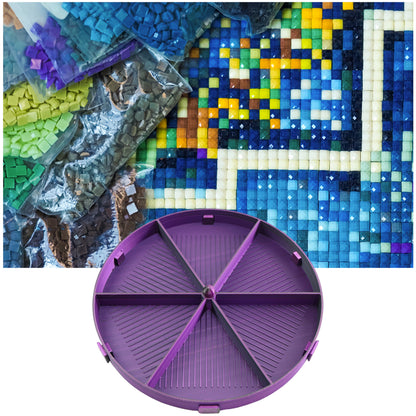 Beads Sorting Storage Tray Diamond Painting Tools with Dish Lid (Black Purple)