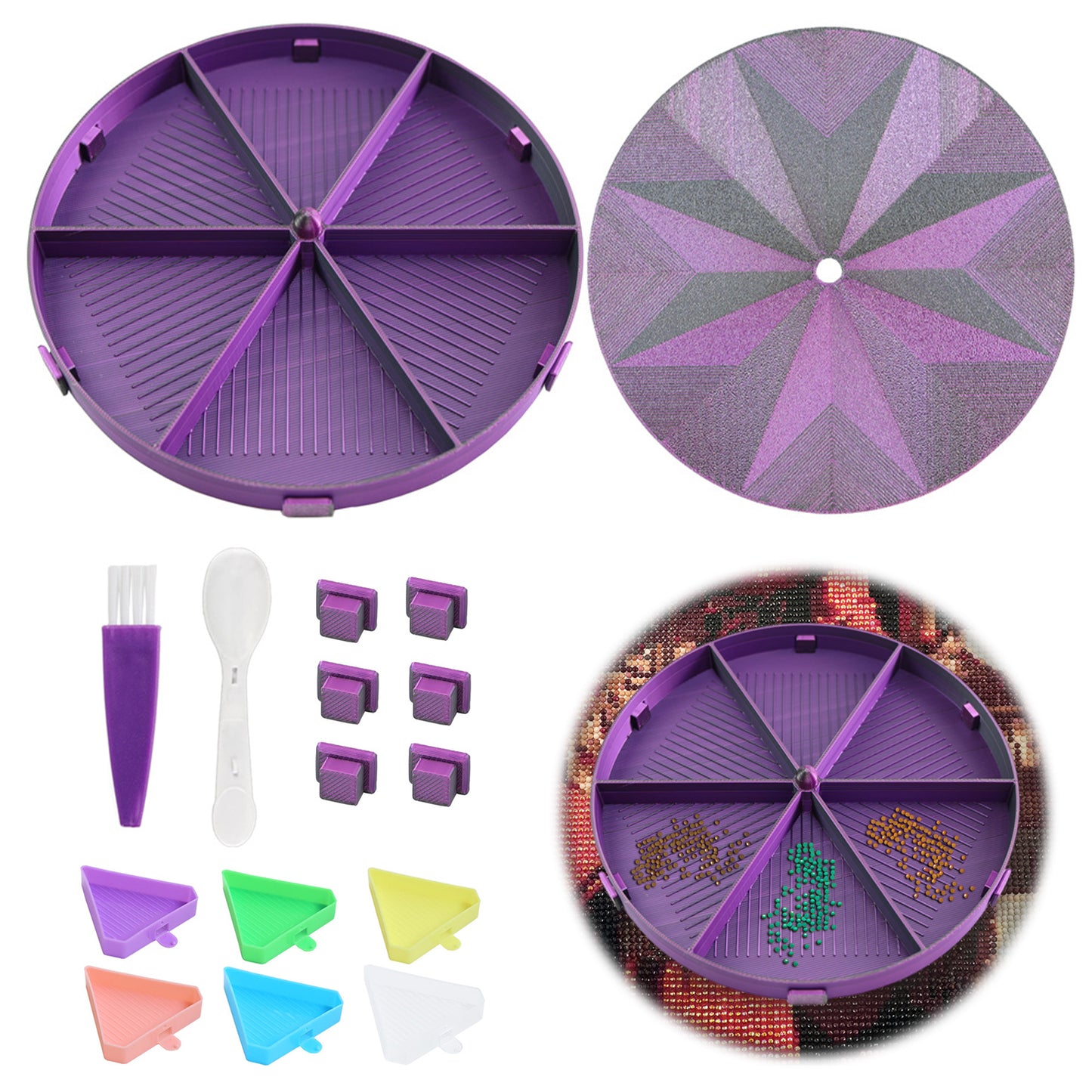 Beads Sorting Storage Tray Diamond Painting Tools with Dish Lid (Black Purple)