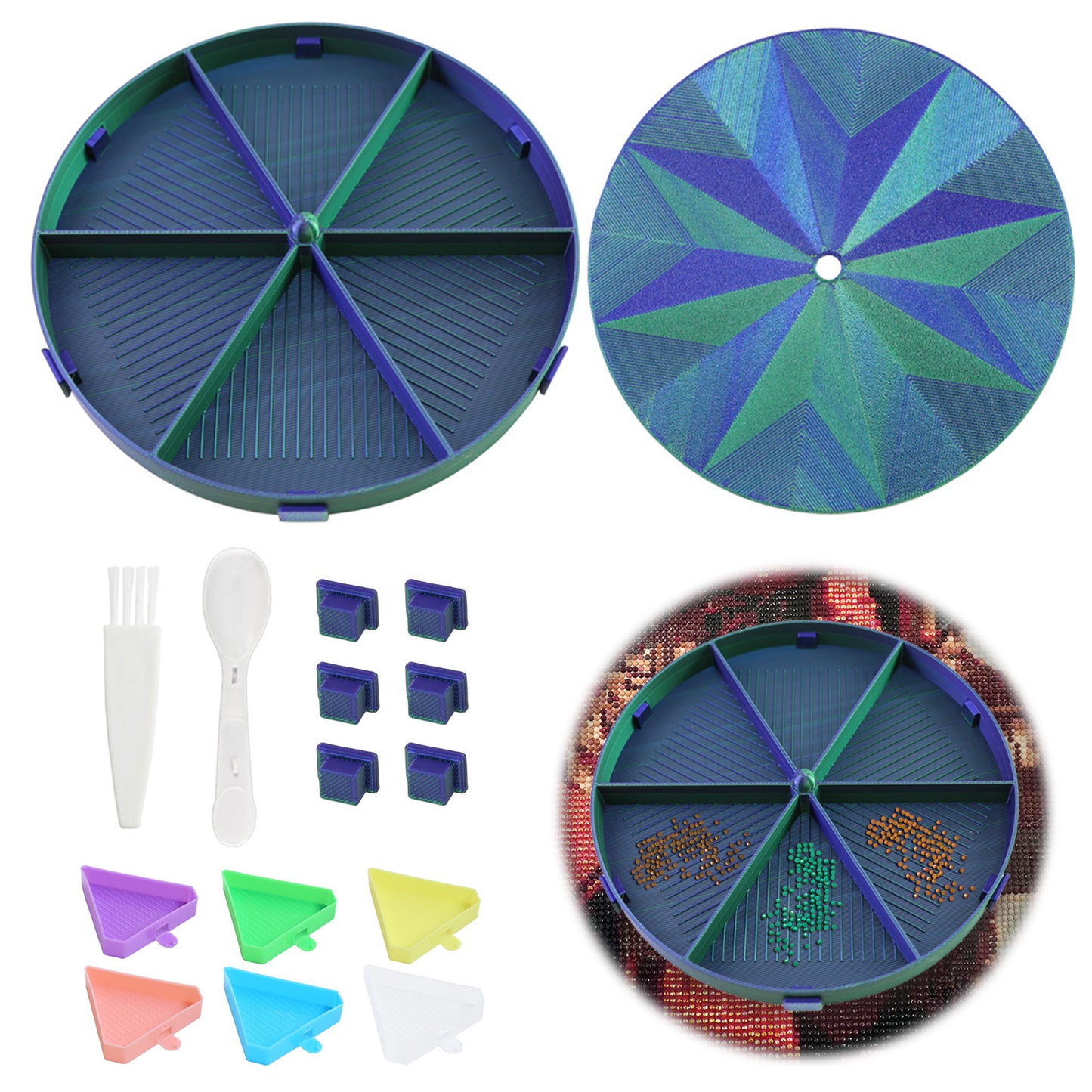 Beads Sorting Storage Tray Fully Enclosed Diamond Painting Tools (Blue Green)