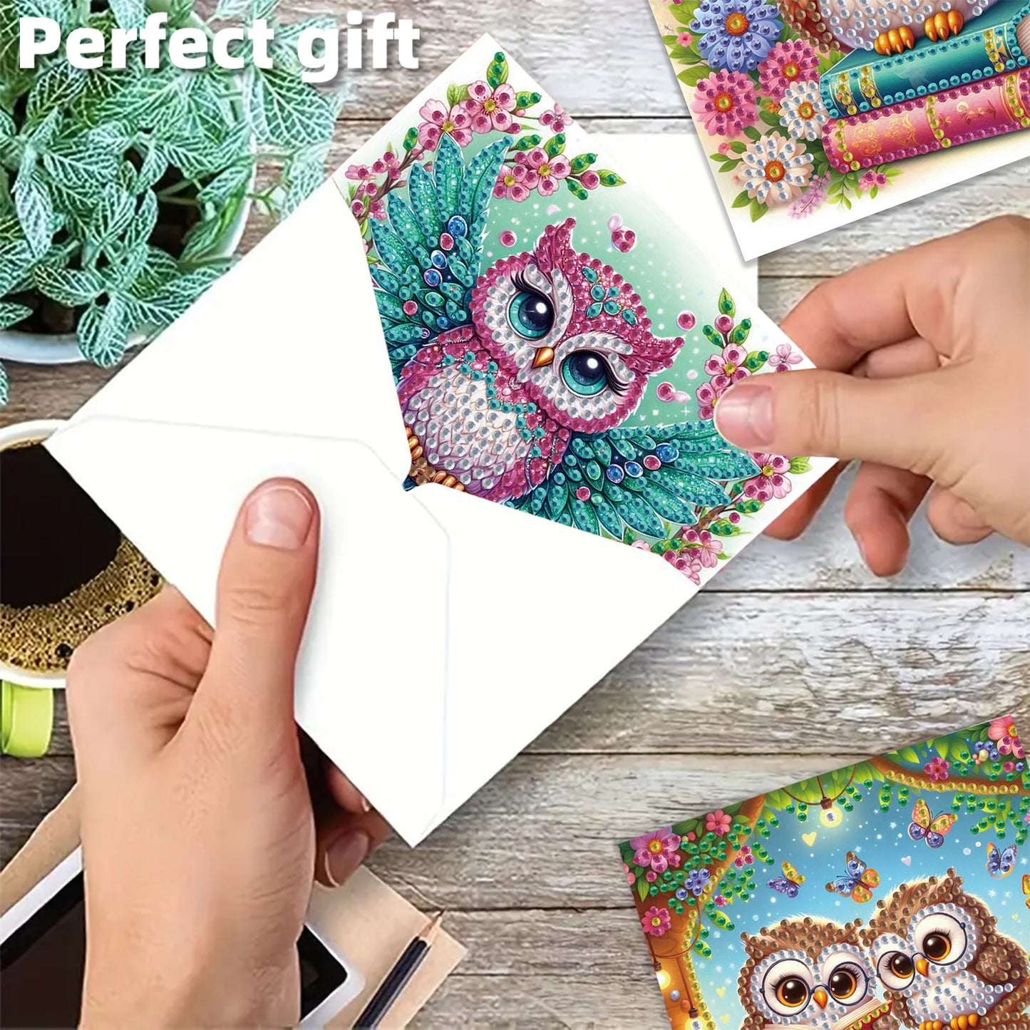 6pcs Owl DIY Diamond Art Greeting Cards Thank You Cards and Holiday Blessings