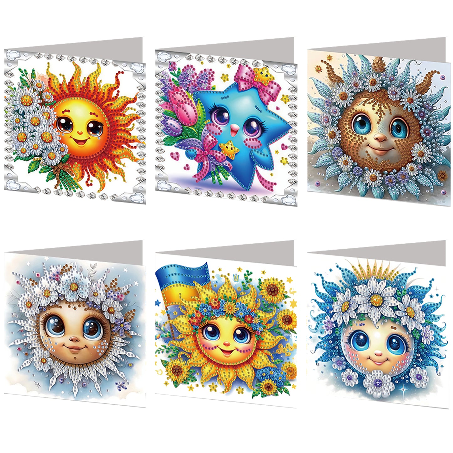 6pcs Sun DIY Diamond Art Greeting Cards Thank You Cards and Holiday Blessings