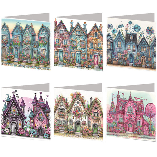 6pcs House DIY Diamond Art Greeting Cards Thank You Cards and Holiday Blessings