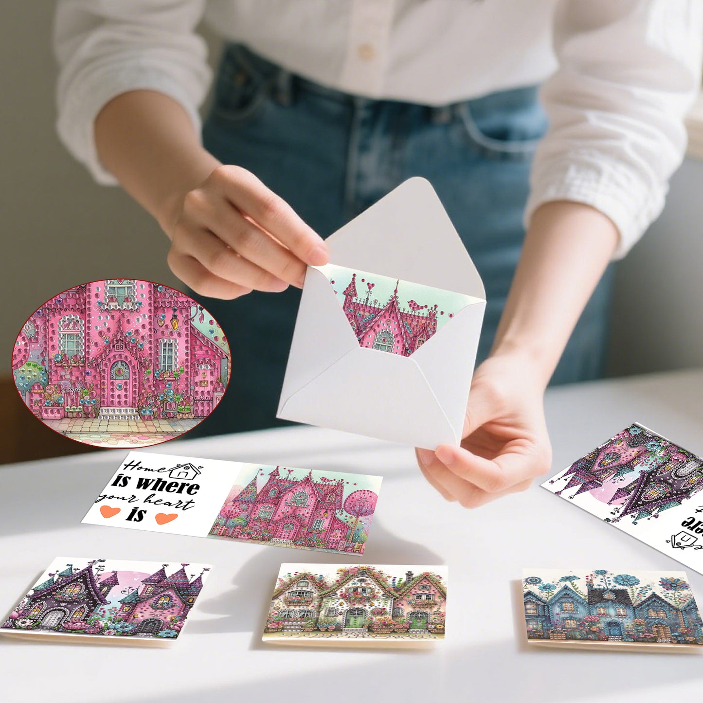 6pcs House DIY Diamond Art Greeting Cards Thank You Cards and Holiday Blessings