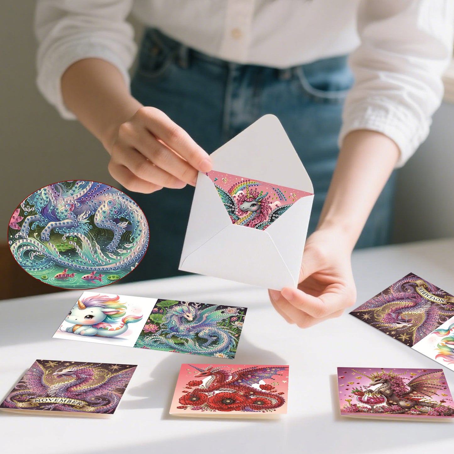 6pcs Dinosaur DIY Diamond Art Greeting Cards Thank You Cards Holiday Blessings