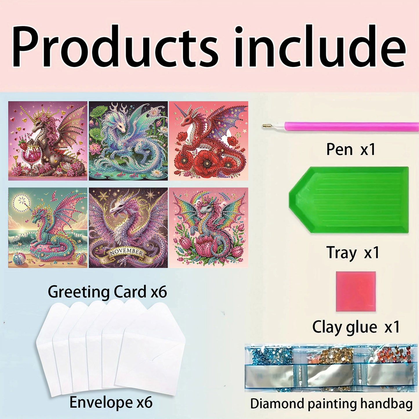 6pcs Dinosaur DIY Diamond Art Greeting Cards Thank You Cards Holiday Blessings