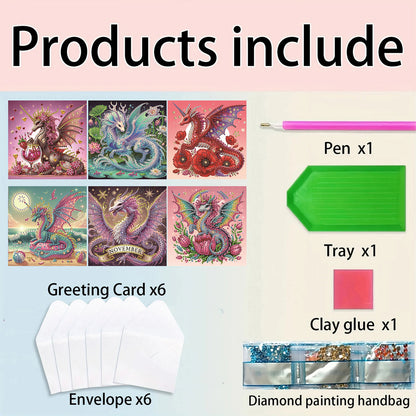 6pcs Dinosaur DIY Diamond Art Greeting Cards Thank You Cards Holiday Blessings