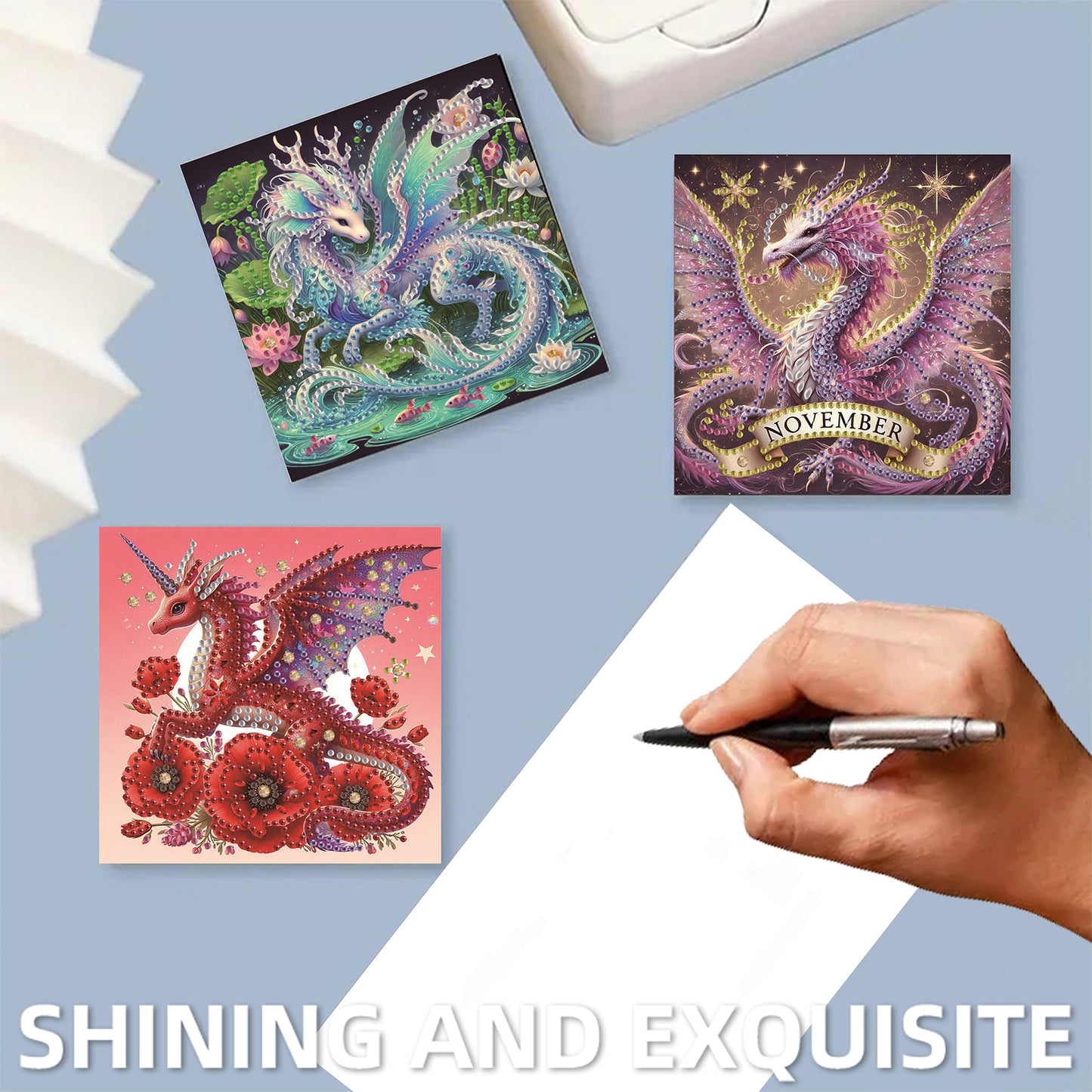 6pcs Dinosaur DIY Diamond Art Greeting Cards Thank You Cards Holiday Blessings