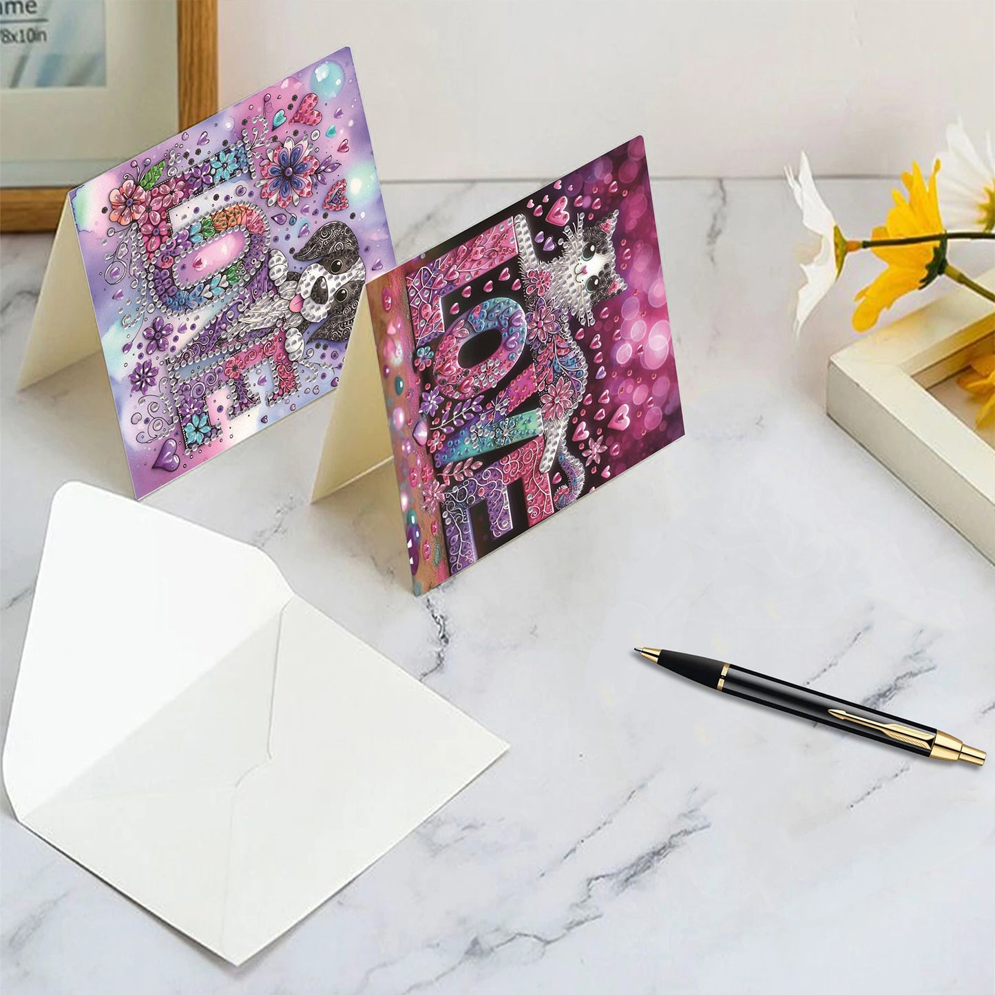 6pcs Love DIY Diamond Art Greeting Cards Thank You Cards and Holiday Blessings