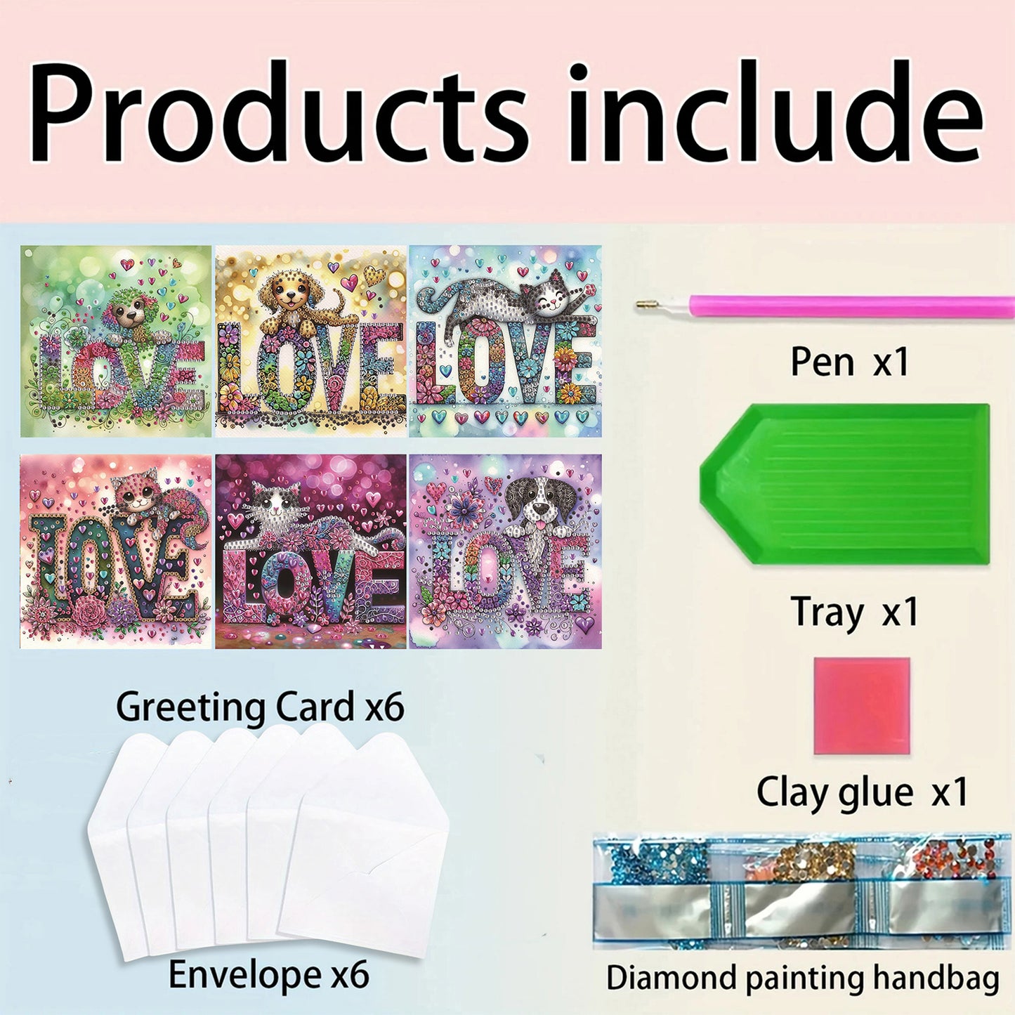 6pcs Love DIY Diamond Art Greeting Cards Thank You Cards and Holiday Blessings