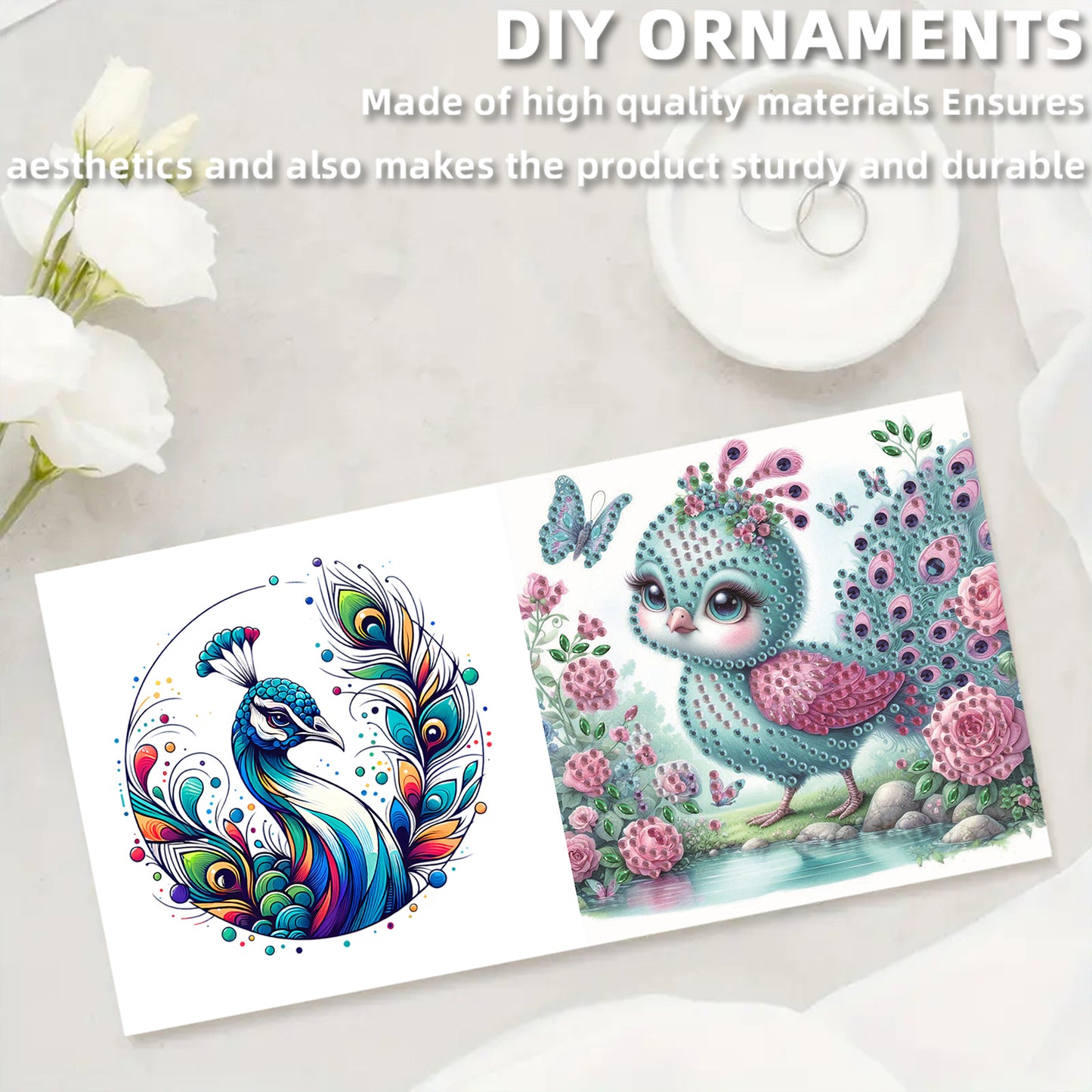 6pcs Peacock DIY Diamond Art Greeting Cards Thank You Cards and Holiday Blessing