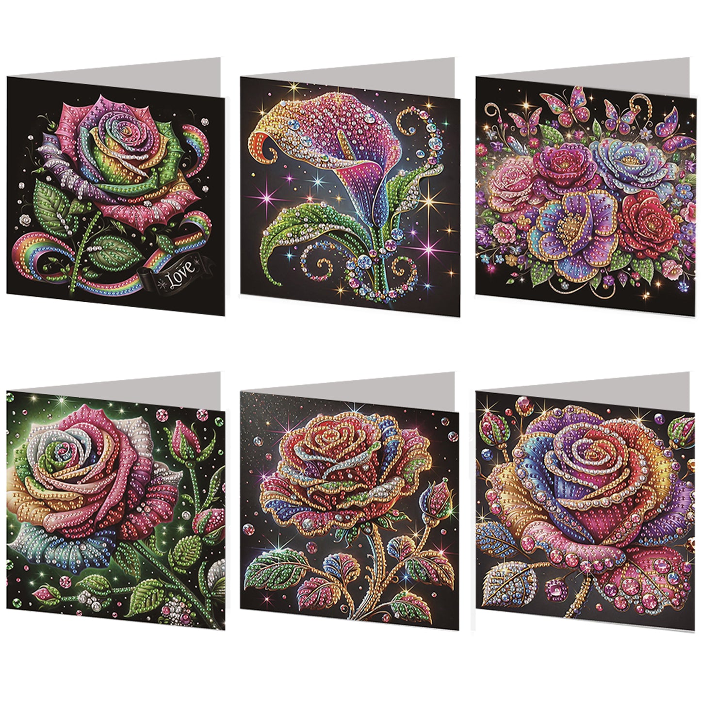 6pcs Rose DIY Diamond Art Greeting Cards Thank You Cards and Holiday Blessings