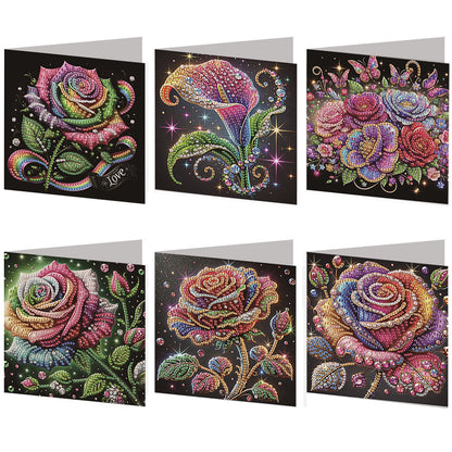 6pcs Rose DIY Diamond Art Greeting Cards Thank You Cards and Holiday Blessings