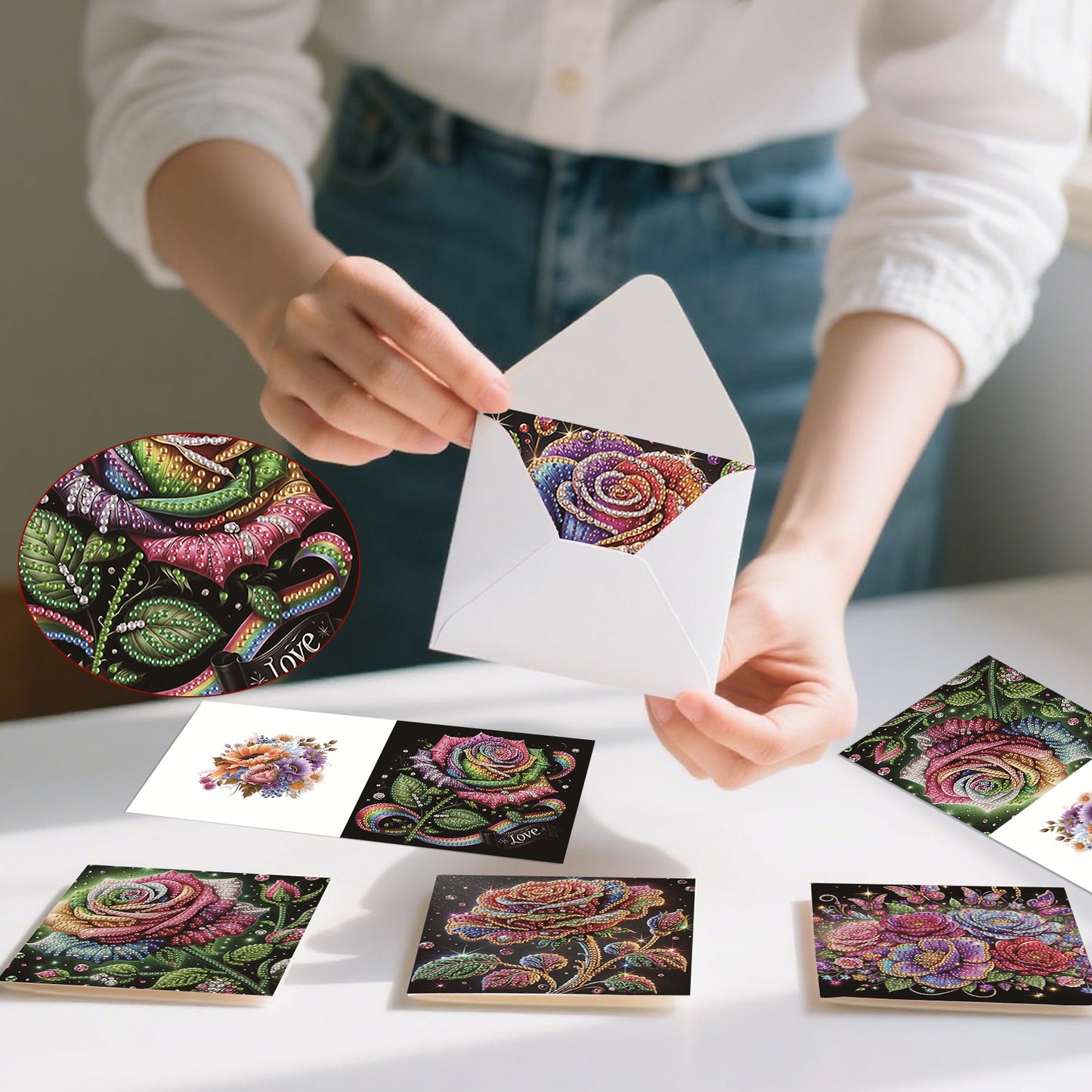 6pcs Rose DIY Diamond Art Greeting Cards Thank You Cards and Holiday Blessings