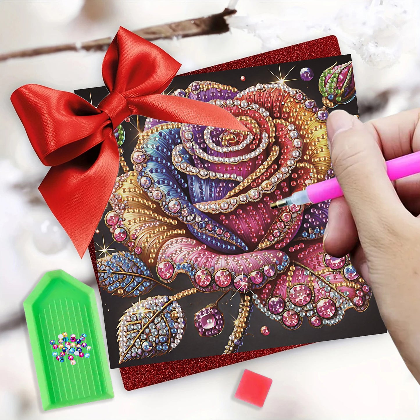 6pcs Rose DIY Diamond Art Greeting Cards Thank You Cards and Holiday Blessings