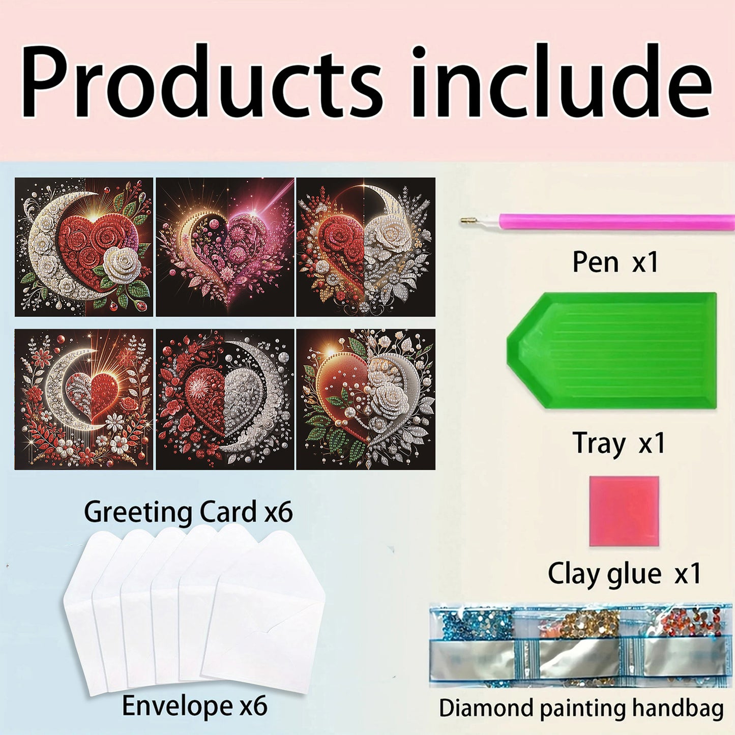 6pcs Sun Moon DIY Diamond Art Greeting Cards Thank You Cards Holiday Blessings