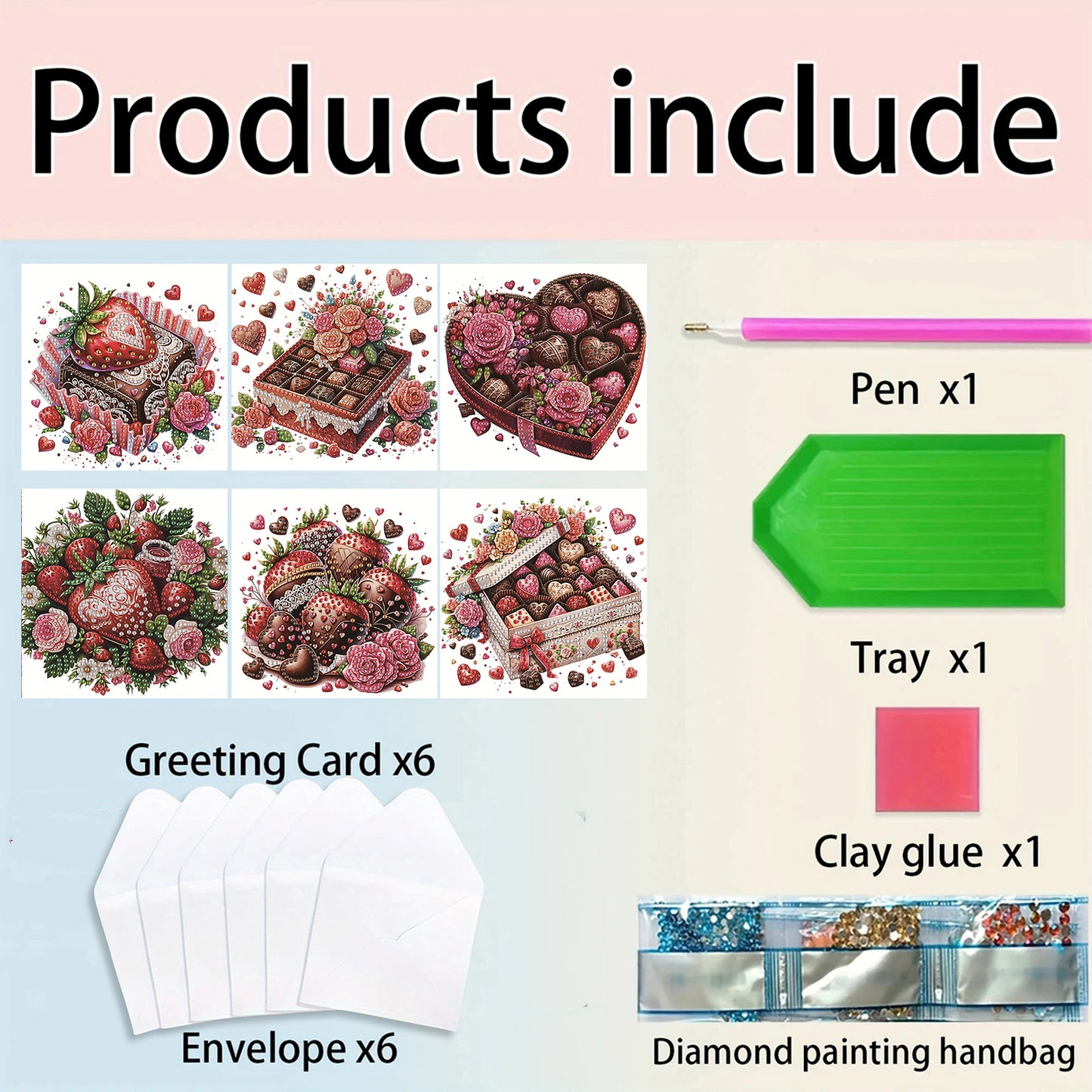 6pcs Dessert DIY Diamond Art Greeting Cards Thank You Cards and Holiday Blessing