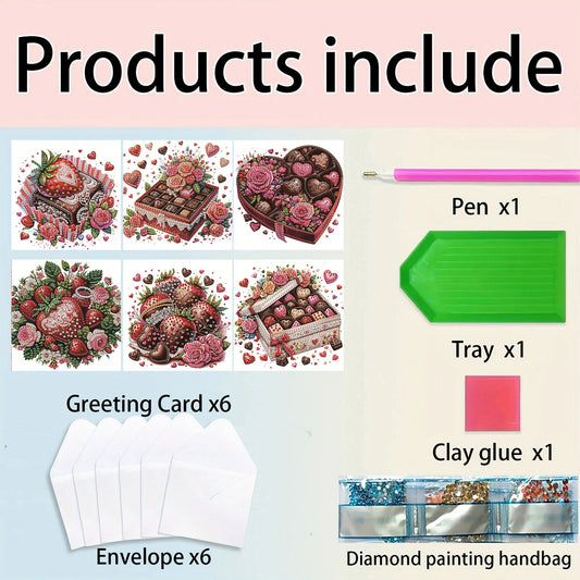 6pcs Dessert DIY Diamond Art Greeting Cards Thank You Cards and Holiday Blessing