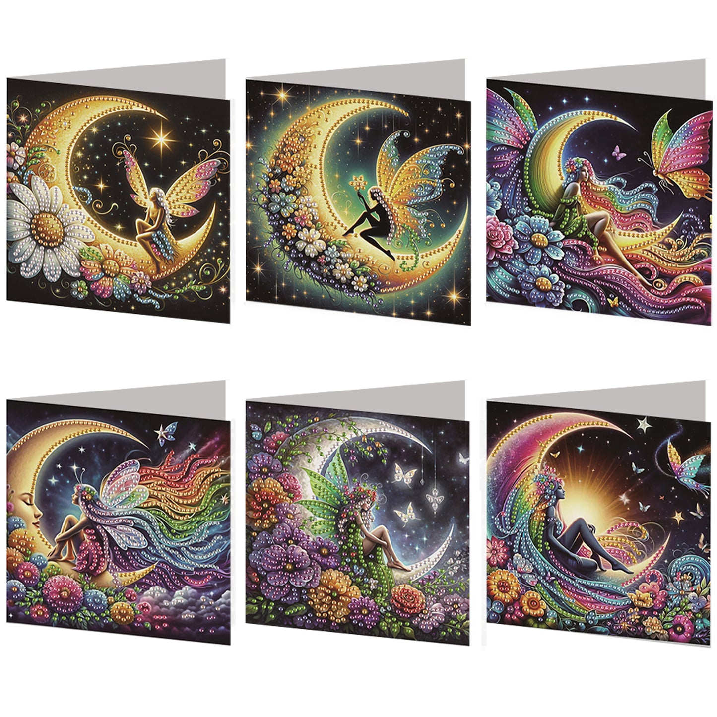 6pcs Moon Elf DIY Diamond Art Greeting Cards Thank You Cards Holiday Blessings