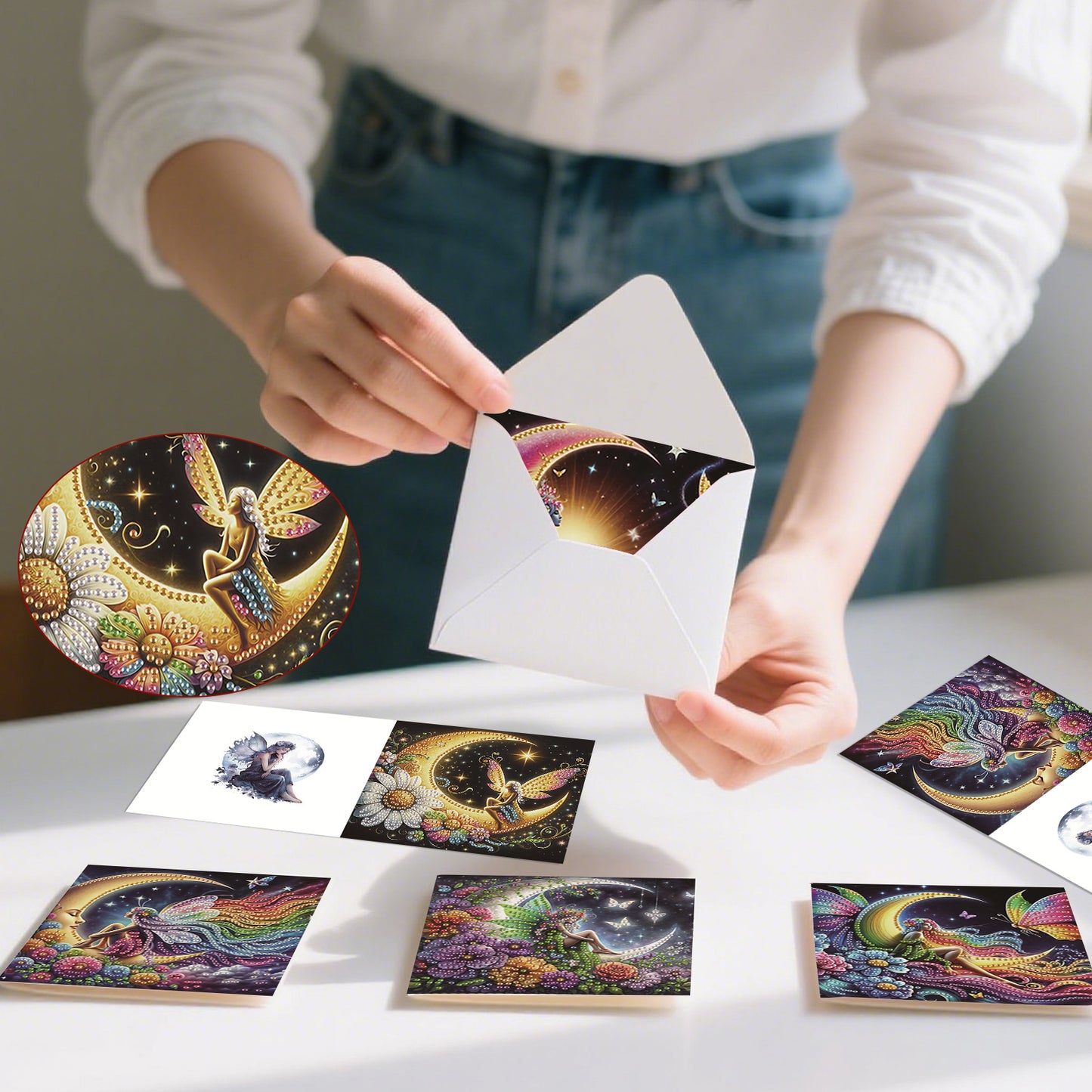 6pcs Moon Elf DIY Diamond Art Greeting Cards Thank You Cards Holiday Blessings