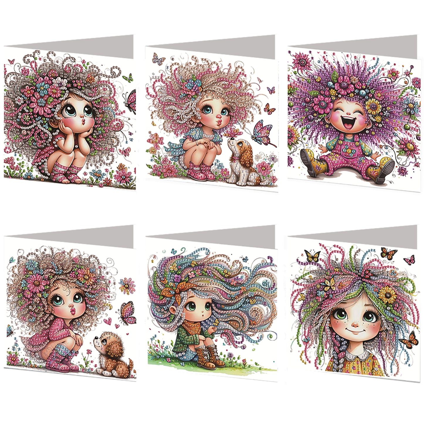 6pcs Girl DIY Diamond Art Greeting Cards Thank You Cards and Holiday Blessings