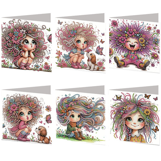 6pcs Girl DIY Diamond Art Greeting Cards Thank You Cards and Holiday Blessings