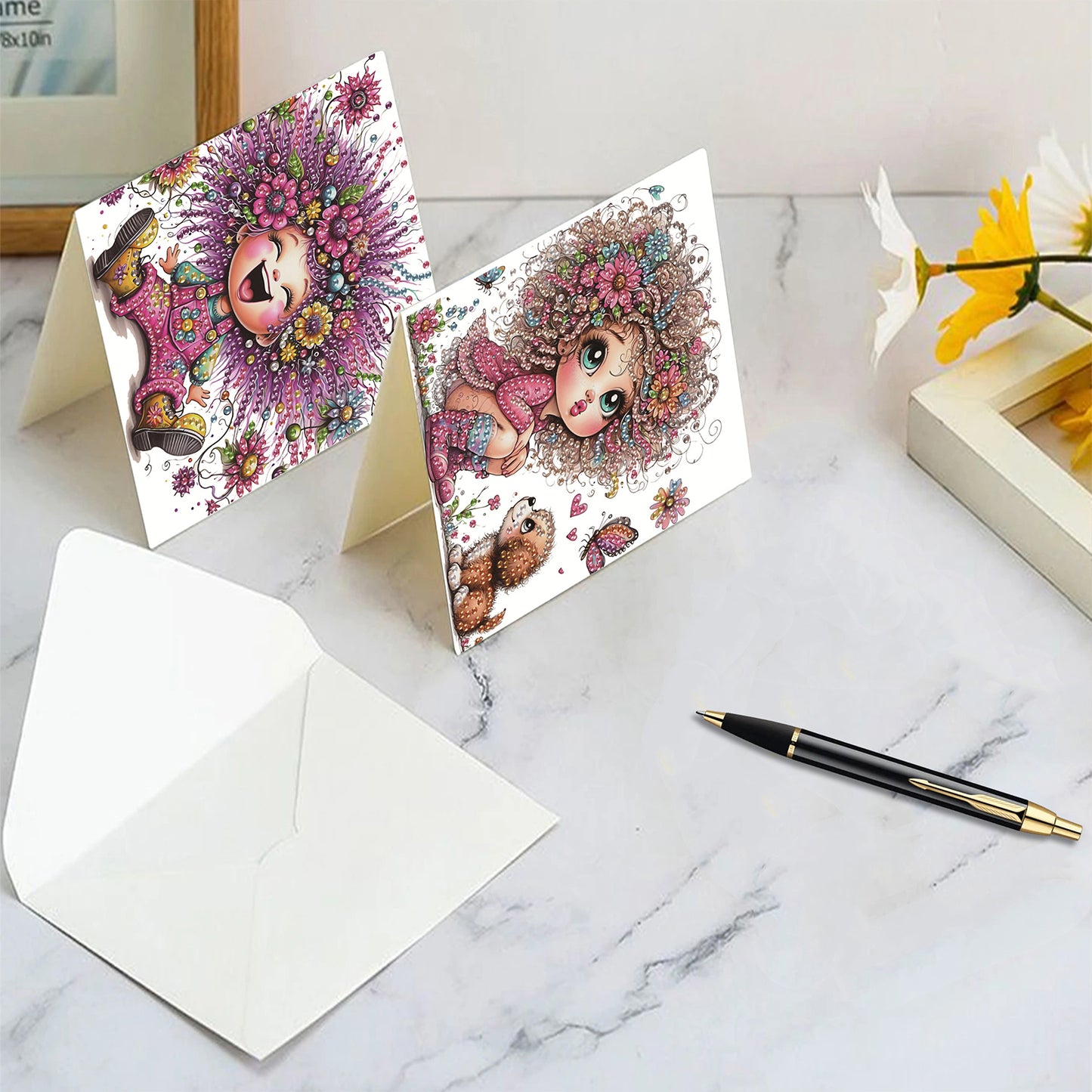 6pcs Girl DIY Diamond Art Greeting Cards Thank You Cards and Holiday Blessings