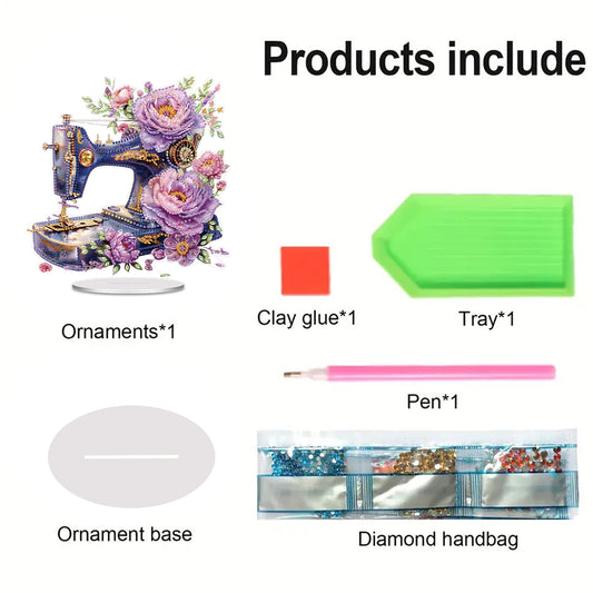2D Flat Acrylic Stitch Machine Flower DIY Desktop Diamond Art Kits for Adults