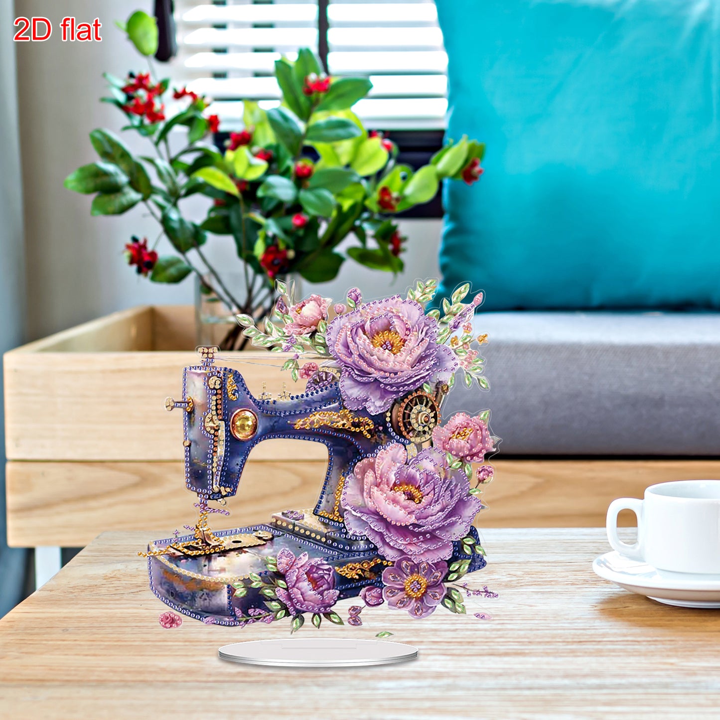 2D Flat Acrylic Stitch Machine Flower DIY Desktop Diamond Art Kits for Adults