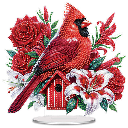 2D Flat Acrylic Cardinal Flower DIY Desktop Diamond Art Kits for Adults Beginner