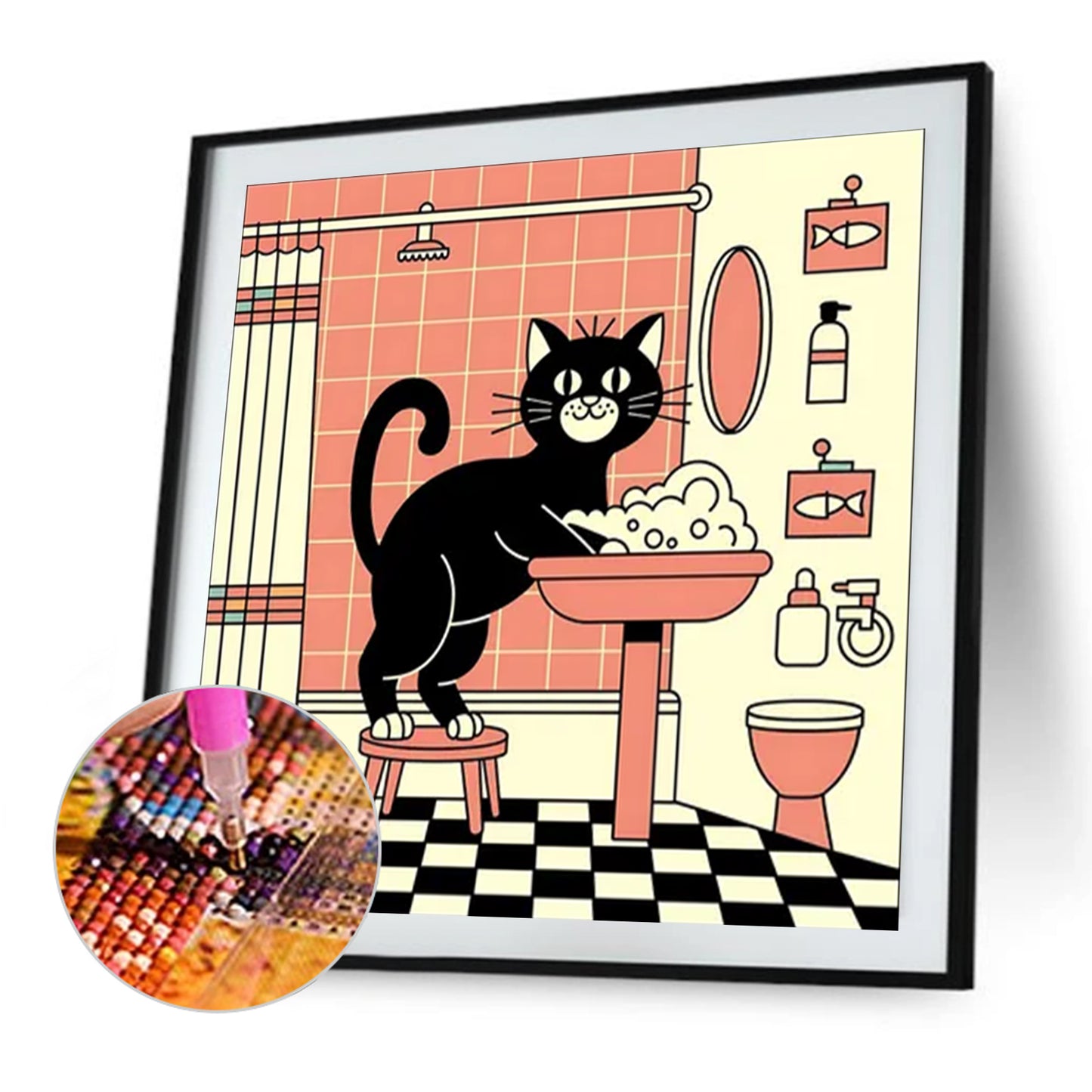 Black Cat In Bathroom - Full Square Drill Diamond Painting 40*40CM