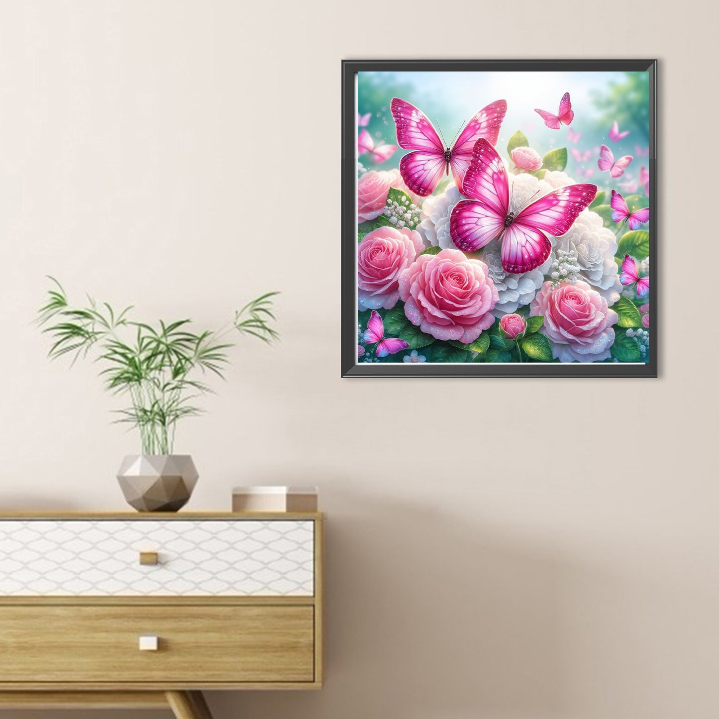 Butterfly And Flowers - Full Round Drill Diamond Painting 30*30CM