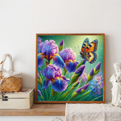 Butterfly And Flowers - Full Round Drill Diamond Painting 30*30CM