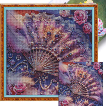 Rainbow-Hued Purple Feather Fan - 14CT Stamped Cross Stitch 120*120CM (Egyptian cotton)(Fairy Brand)