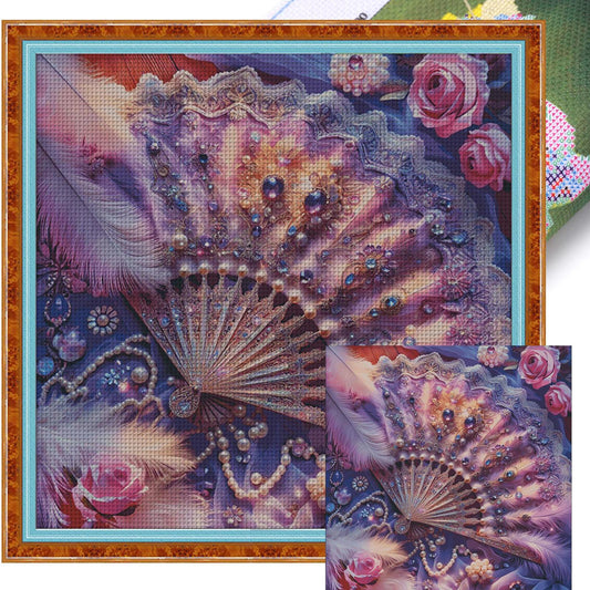 Rainbow-Hued Purple Feather Fan - 14CT Stamped Cross Stitch 120*120CM (Egyptian cotton)(Fairy Brand)