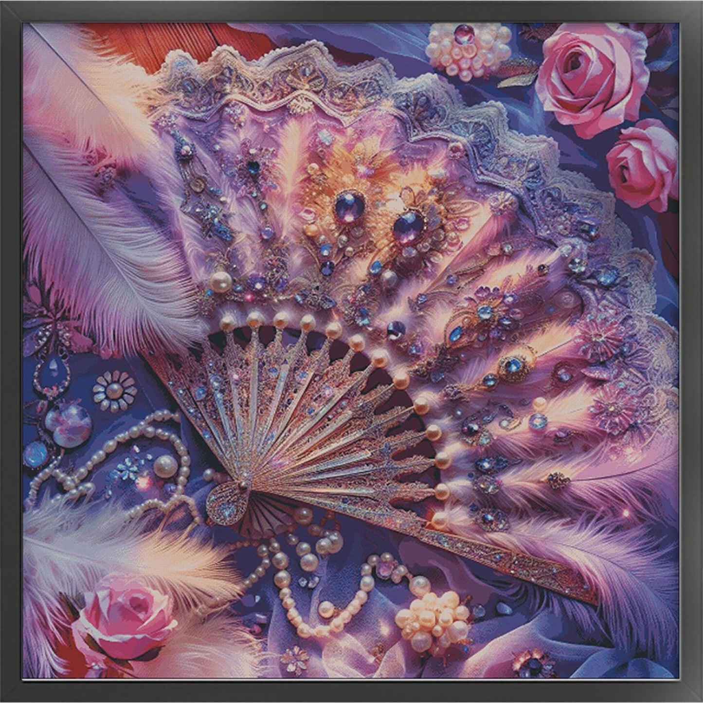Rainbow-Hued Purple Feather Fan - 14CT Stamped Cross Stitch 120*120CM (Egyptian cotton)(Fairy Brand)