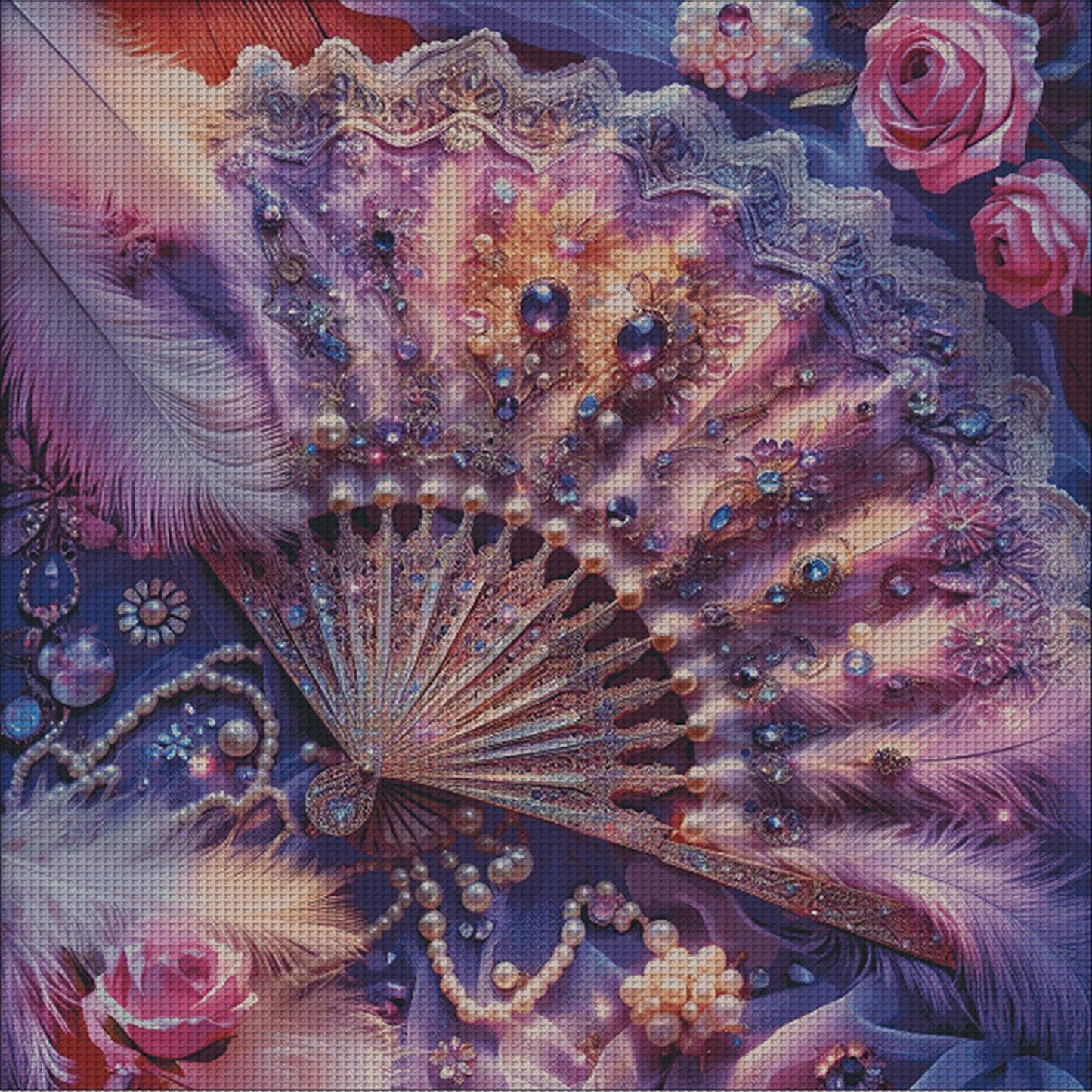 Rainbow-Hued Purple Feather Fan - 14CT Stamped Cross Stitch 120*120CM (Egyptian cotton)(Fairy Brand)