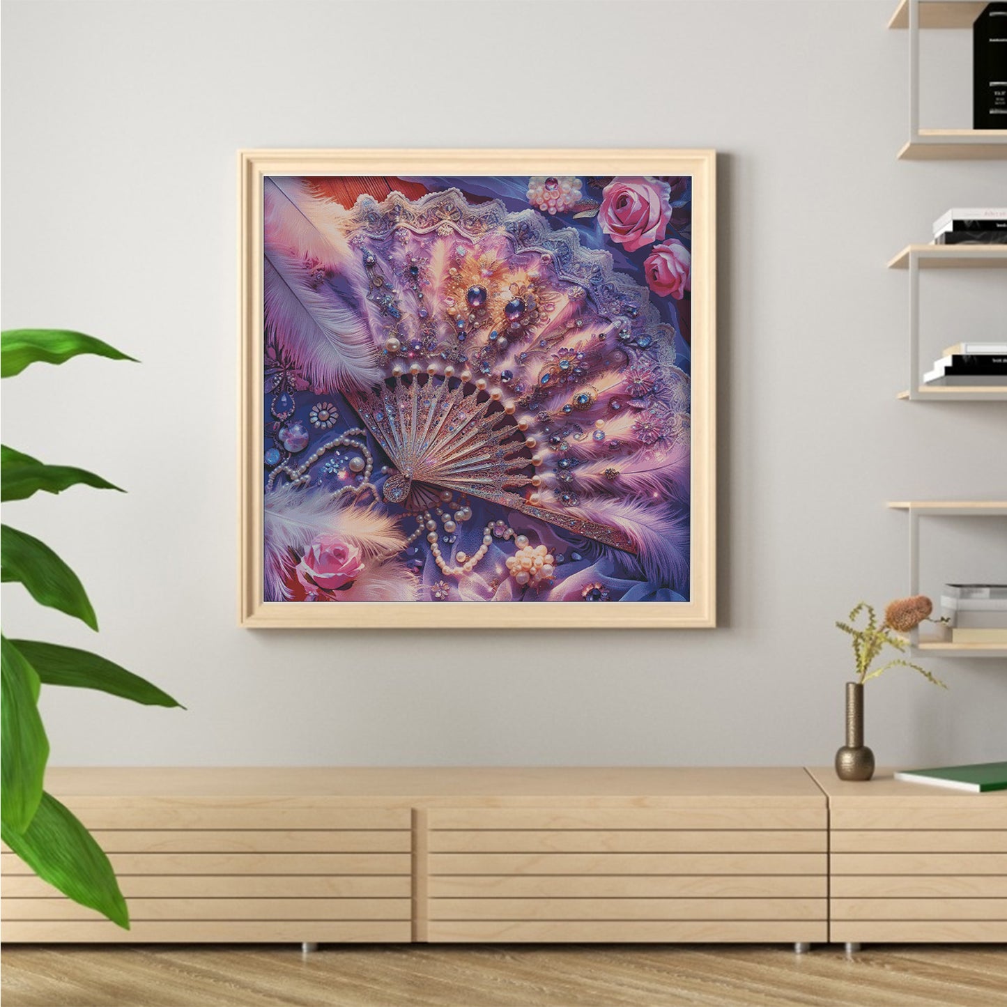 Rainbow-Hued Purple Feather Fan - 14CT Stamped Cross Stitch 120*120CM (Egyptian cotton)(Fairy Brand)
