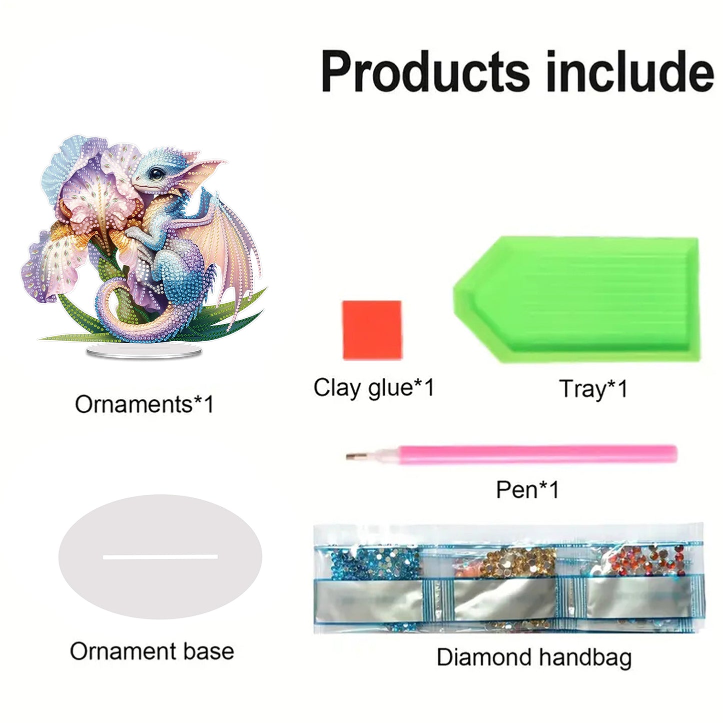 2D Flat Dinosaur DIY Acrylic Table Top Diamond Painting Ornament Kits for Adults